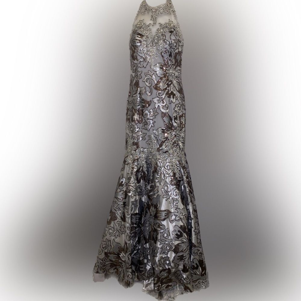 Dave and Johnny sparkling floral design mermaid gown. Size 6